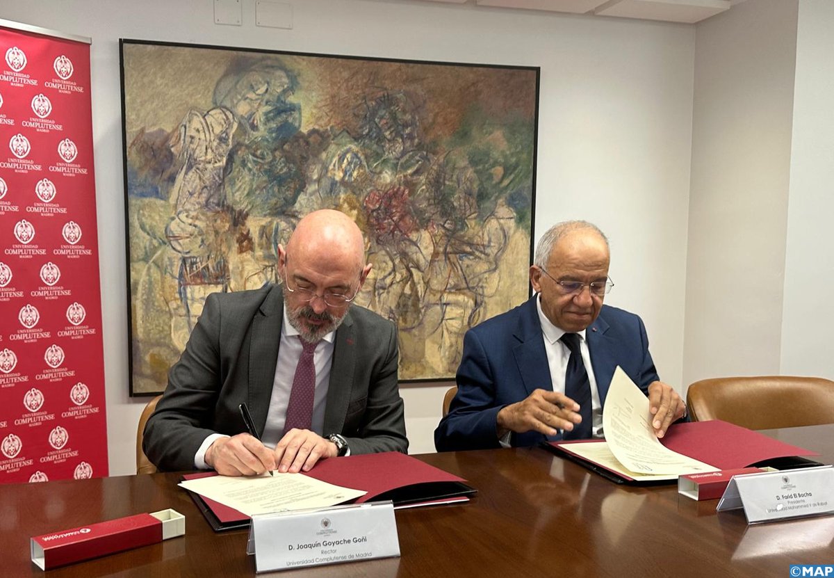 التوقيع على اتفاقية تعاون أكاديمي وعلمي وثقافي بين جامعة محمد الخامس بالرباط وجامعة كومبلوتنسي الإسبانية بمدريد