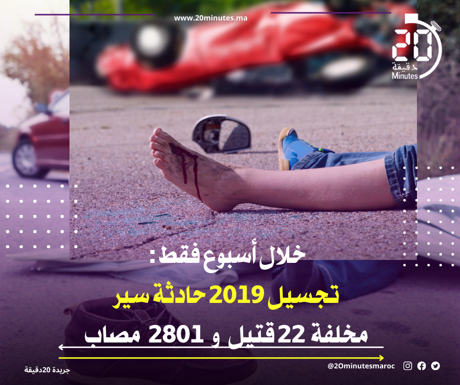 خلال أسبوع فقط : تجسيل 2019 حادثة سير مخلفة 22 قتيل و 2801 مصاب
