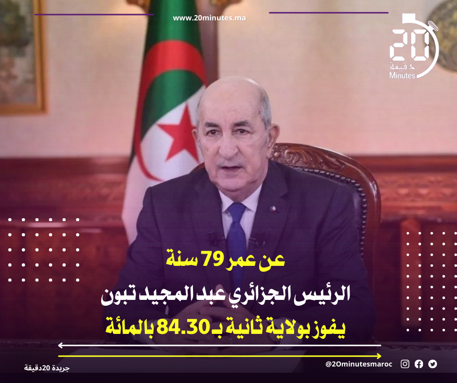عن عمر 79 سنة …الرئيس الجزائري عبد المجيد تبون يفوز بولاية ثانية بــ 84.30 بالمائة